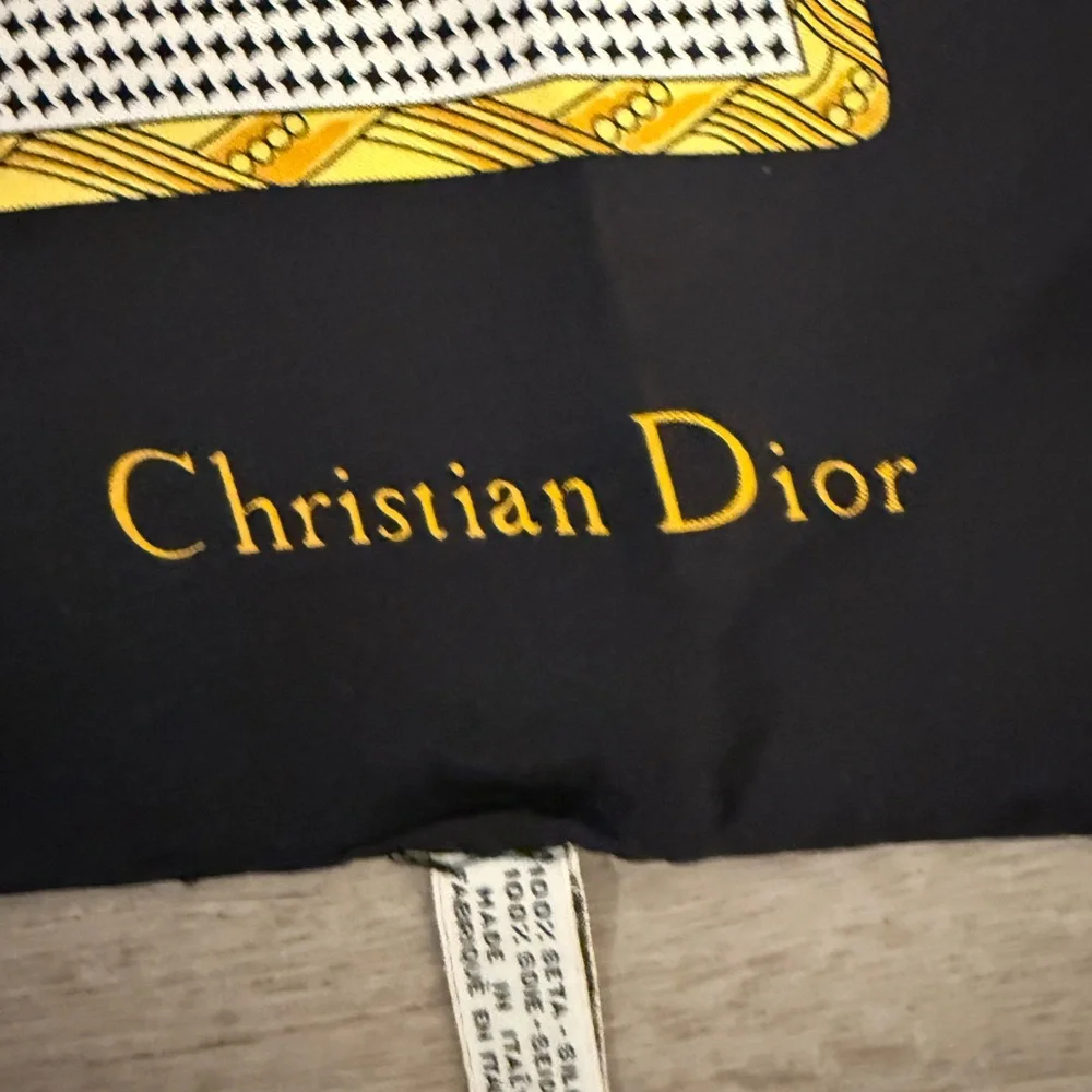Christian Dior Black and Gold Geometric Silk Scarf Large